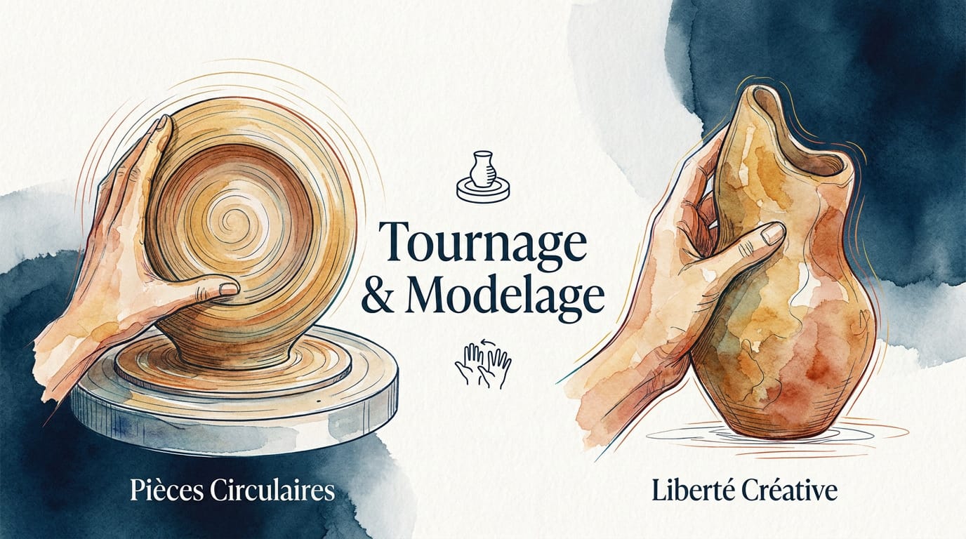 Atelier de poterie à Marseille présentant les techniques de tournage et de modelage manuel