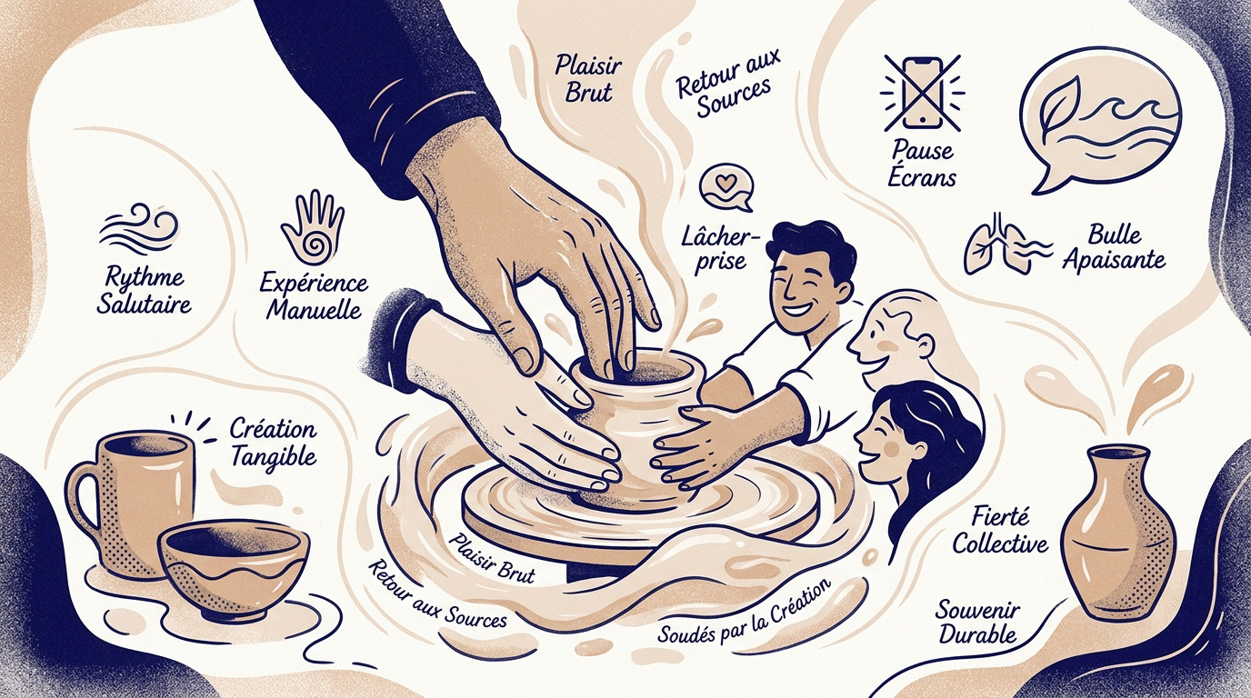 Collaborateurs en plein atelier de poterie créatif à Marseille pour un team building