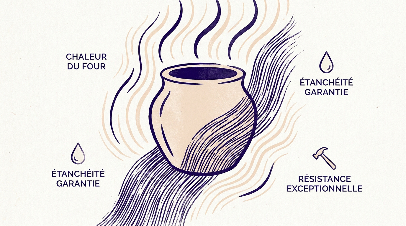 Poterie en grès artisanal montrant la texture robuste et l'étanchéité de la terre cuite à haute température